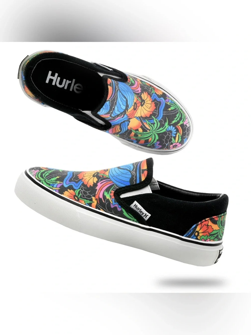 Hurley Women's Black Slip-On Sneakers with Multicolor Floral Print